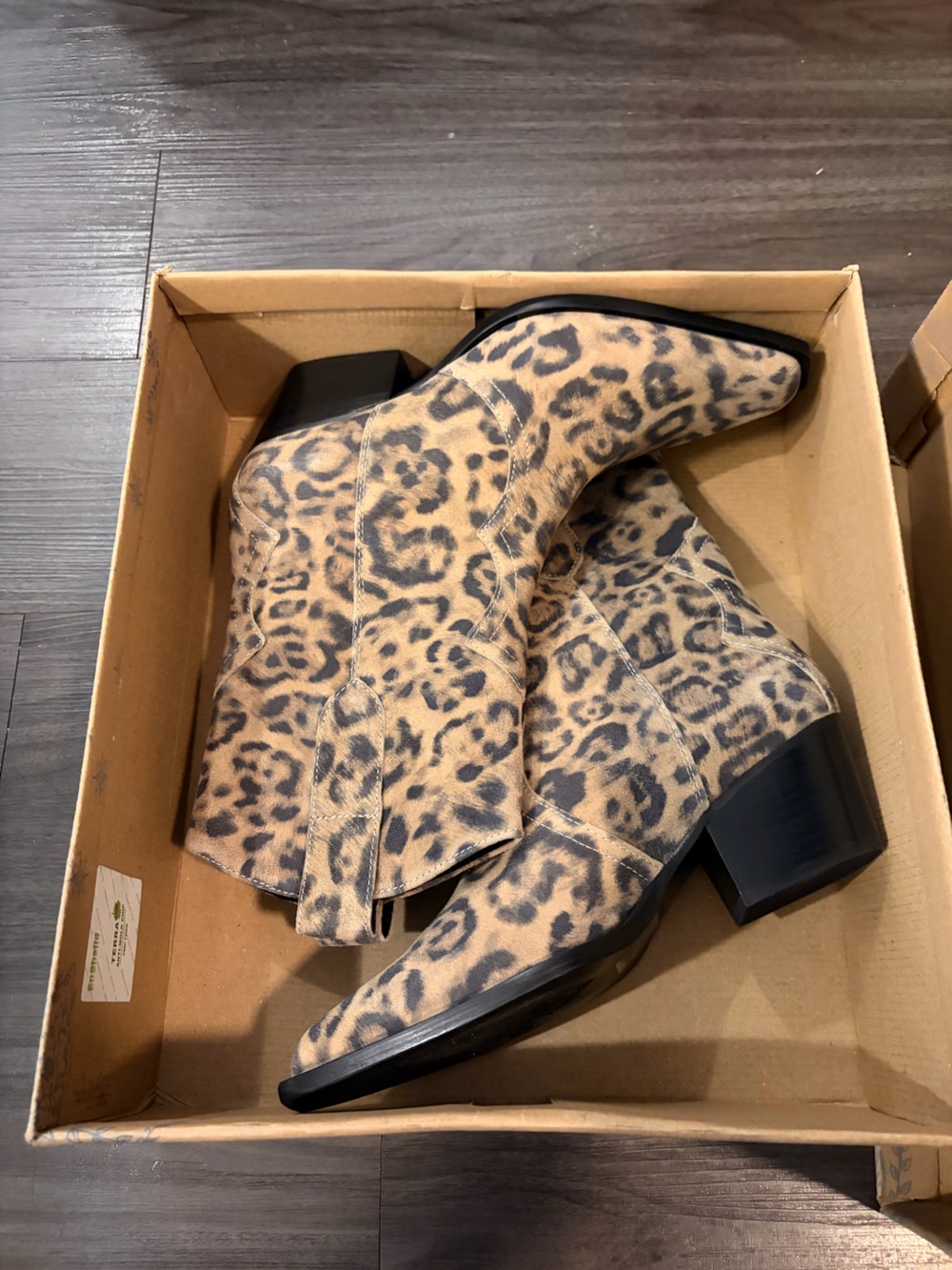 NWB Free People FP Collection Cat Nap Leopard Suede Cowboy Boots 8.5 - Picture 5 of 6